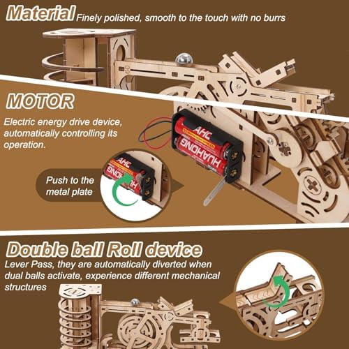 3D Puzzles Wooden Models Kit 260 Pcs Jigsaw Puzzles with Marbles Run Ball Drop Toy Wooden Building Kits for Adults Brain Teaser Puzzles Orbital Model Puzzle - Image 4