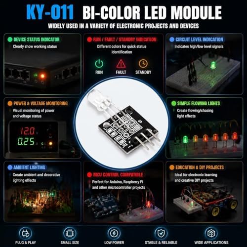 5 Pcs KY-011 5mm Two Color Red and Green LED Common Cathode Module Starter Kit 2-Color - Image 7