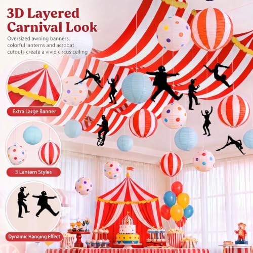 40 Pcs Circus Ceiling Party Decoration, Carnival Clown Hanging - Image 3