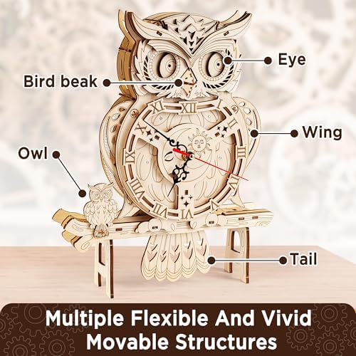 SYNARRY Wooden 3D Puzzles for Adults Model kit Owl Clock - Mechanical Model Building Kit DIY Hobbies for Kids Teens Men Women 126PCS Puzzle Craft Gift Home Decor for Easter Basket Stuffers - Image 2