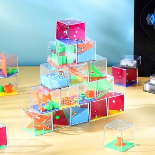 Lenwen 96 Pcs Mini Brain Teaser Puzzles Maze 3D Ball Cube, Classic Colors - Image 5
