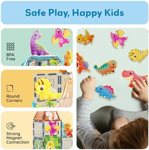 PicassoTiles Dinosaur Toys Magnet Tiles Building Blocks 8 Magnetized Action Figures Compatible Magnetic Construction Build and Play Tile Accessory Toy STEAM Educational Learning Toys Kids Ages 3+ - Image 6
