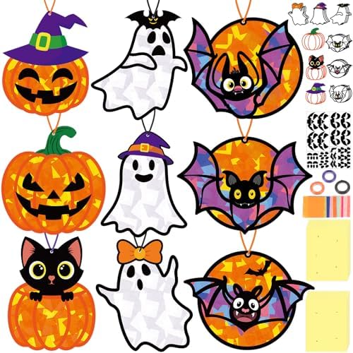 Renbuzhu 40PCS Halloweens Crafts Bulk: Ghosts Pumpkins Paper Suncatchers DIY Kit Party Activities Decorations, Window Stained Glass Effect Art Supplies by Renbuzhu