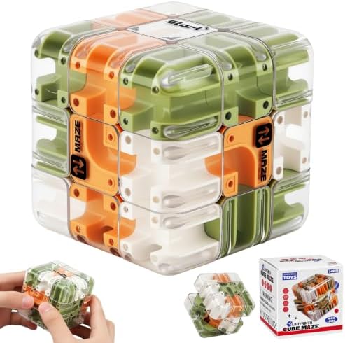 3D Maze Cube Ball Puzzle Brain Teaser for Adults & Kids, Educational Learning Toys Logical Thinking, Family Board Games Tabletop, Durable Puzzle Cube (Green&Brown&White, 2.7x2.7x2.7) by Unknown