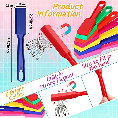 Honoson Magnet Wands for Kids Classroom Educational Learning Kits Rainbow Magnetic Wand Bulk 8 Inch Preschool Science Experiment Tools Learning Toys Bingo Games, 6 Colors (12 Pcs) - Image 2