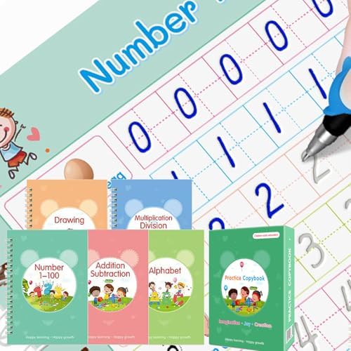 Grooved Writing Books for Kids, Magic Practice Copybook, Reusable Handwriting Practice Book Kit for Kids Age 3-8 ​Calligraphy, 7.8in×5.5in by HAIYISHIYE
