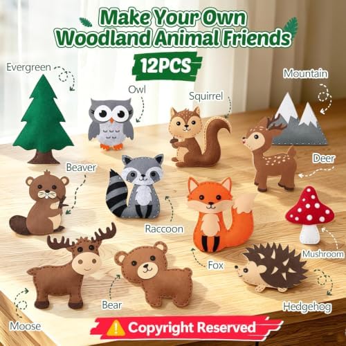 CiyvoLyeen Woodland Animal Sewing Kit for Ages 8-12 Felt Sewing Craft 12Pcs - Image 2