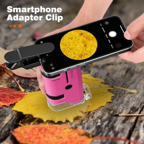 100x-250x Pocket Microscope for Kids Adults, Protable Handheld Miniscope, Mini Microscope Kit for Kids Adults Home School Lab Biology Science Education, Pink - Image 3