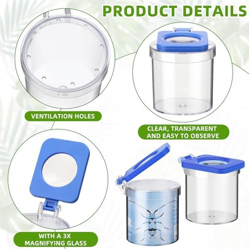 Halloscume 4 Pack Insect Bug Viewer for Kids with Tweezers Magnifying Box Observation Kit Catcher Container Cage Jar for Science Nature Exploration Collecting Kit - Image 3