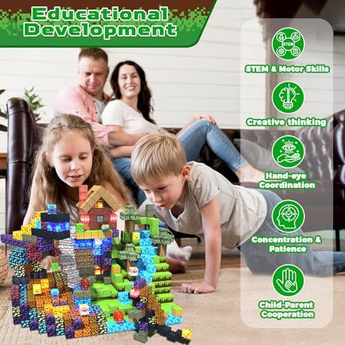 Magnetic Blocks - 150 PCS Dinosaur Volcano Forest Castle Set with Light Up Blocks - Kids Classroom Sensory Toy for Toddlers STEM, Construction Stacking Toy Kids 3+ Boys Easter Basket Stuffers - Image 6
