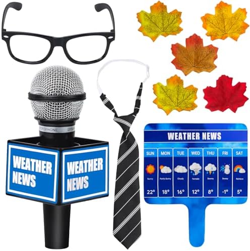 Yewong Kids Meteorologist Costume Set Weather Man Necktie Glasses Microphone Maple Leaves Weather Chart Prop for Career Day by Yewong