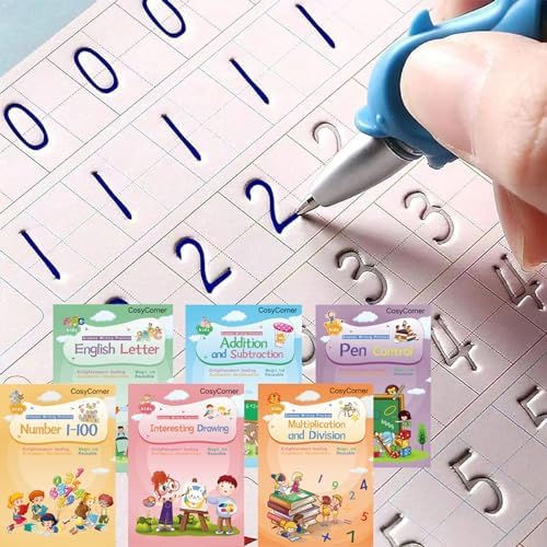 CosyCorner Magical Handwriting Workbooks Handwriting Practice Magic Copybook, Handwriting Aid Magic Pen Reusable Copybook Grooves Template Design for Children (6) - Image 2
