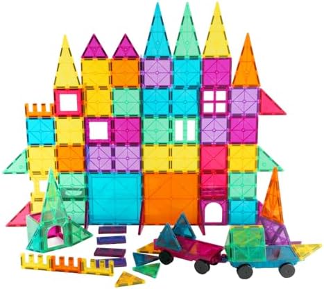 Magnetic Tiles Car Set Truck Kit Toy with Stronger Magnets, Educational Magnet Cars with Re-Enforced Hitch and Long Bed for Girls Boys Toddler Ages 3+ (110 PCS Set) by NEOFORMERS