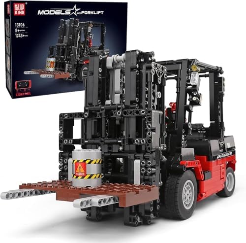 Mould King 13106 Forklift Truck Building Block Kit, MOC Remote Control Heavy-Duty Shelf Lifted Truck Model Toy, Gift Toys for Kids Age 8+/ Adult (1,719 Pieces) by MouldKing