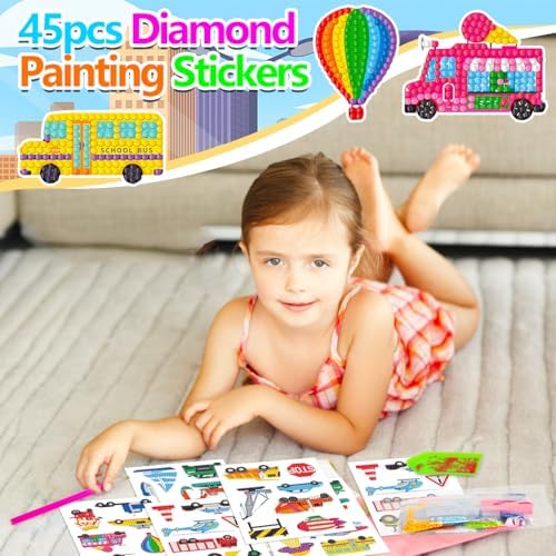 Labeol Diamond Art Kits for Kids Boys and Girls Ages 6-8-10-12 Easy to DIY Creative Diamond Art Sticker Craft by Numbers Kits for Kids and Adult Beginners (Transportation) - Image 5