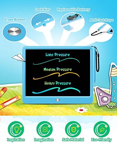 KOKODI 12 Inch LCD Writing Tablet with Anti-Lost Stylus, Erasable Doodle Board Colorful Toddler Drawing Pad, Car Travel School Games Toys for 3 4 5 6 7 8 Kids, Birthday Gift for Girls Boys Adults Blue - Image 4