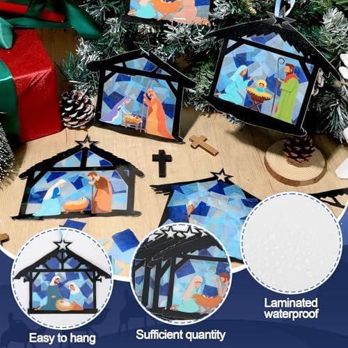 Qyeahkj 36 Set Christmas Nativity Suncatchers Crafts for DIY Nativity Scene Window Tissue Paper Craft Kit Hanging Decor for Xmas Holiday Home Activity Art Project Birthday Party Favor Gift - Image 3