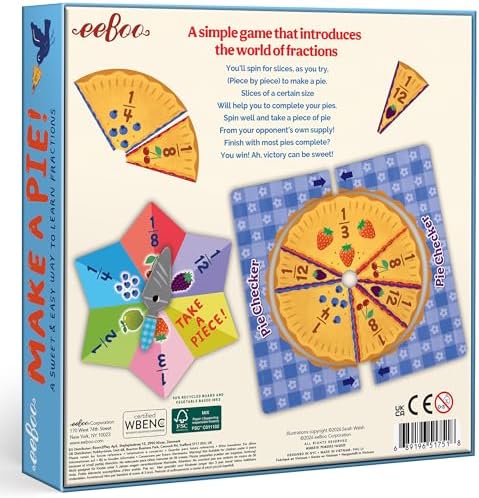 eeBoo Make a Pie Fraction Game, Math Learning Game, Ages 5+, 2-4 Players - Image 2