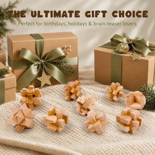 VolksRose 9pcs Wooden Brain Teaser Puzzles, IQ Challenge Puzzle Games, Logic Mind Puzzle Box Lock Toy Disentanglement 3D Small Brain Puzzle Gift Set for Adults Teenagers Kids, 1.8inch 4.5cm - Image 6