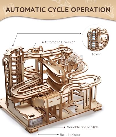 SainSmart Jr. 3D Wooden Puzzles for Adults, 225 PCS Marble Run Wood to Build, Electric Driven Mechanical Model Building Kit, DIY Gift for Aged 14+, Roller Coaster - Image 3