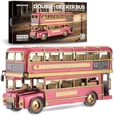 Piececool 3D Metal Puzzles Double-Decker Bus Metal Model Kits for Adults Collectible Interactive DIY Building Model,Desk Decor, Engineering Gifts for Men Teens 16+ by Piececool