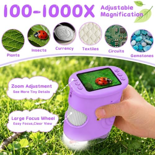 SEEKID Microscope for Kids 200-1000X, STEM Toy Science Kit for Kid(Purple) - Image 2