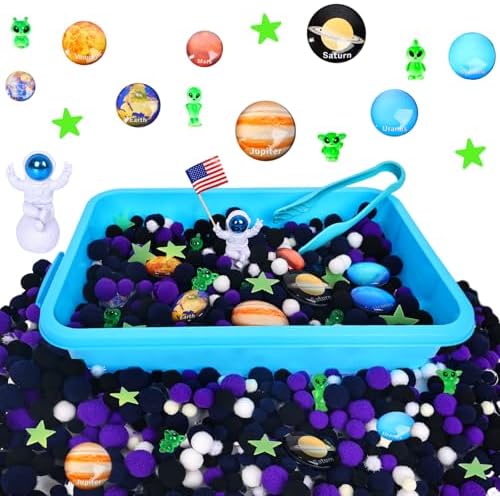 Space Sensory Bin for Toddlers, No-Mess Pom Poms Activity Kit by Unknown