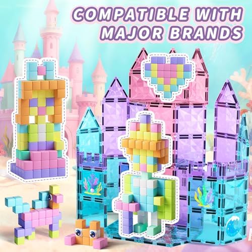65PCS Magnetic Blocks with Magnet Eyes Toy, Magnetic Building Blocks with Storage Bag for Kids Gifts, STEM Preschool Sensory Magnetic Cubes for Toodlers Boys Girls Ages 3 4 5 6 7 8, Macaron Color - Image 4