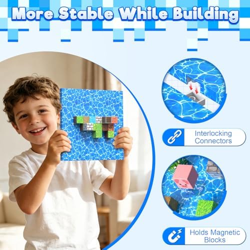 8PCS 4" x 4" Magnetic Building Block Base Plates for Kids, Strong Grip Magnetic blocks Base Compatible with Most Popular Magnetic Blocks & Cubes, STEM Educational Toys for Boys Girls Ages 3+ (Water） - Image 2