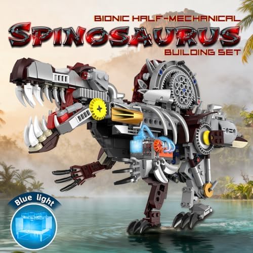 Mechanical Spinosaurus Dinosaur Building Set with Lights for Boys - Image 2