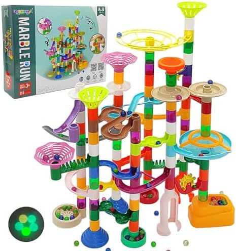 DSHMIXIA Marble Run for Kids Ages 3-4 5-8 150pcs Sturdy Building Toys Kids Games Marbles Run Track Amazing Fun Boys Girls Gifts (Standard) by DSHMIXIA