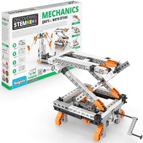 Engino: Discovering STEM - Mechanics: Gears & Worm Drives - 12 Model Toy Machine Brick Building Set, Snap-Fit Construction, Experiment-Theory, Kids 9+ by Engino