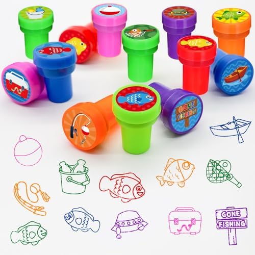 Cinrobiye 24 Pcs Gone Fishing Stampers Party Favor Set, Cute Fishing Theme Stamps for Kids Birthday Party, Classroom Rewards, Carnival Prizes, Goody Bag Fillers, Outdoor Adventure Party Supplies - Image 4