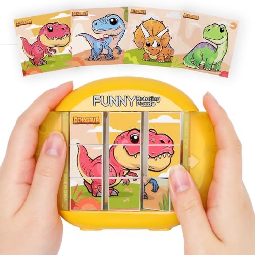 Rotating Puzzle for Kids 3 4 5 6 7 8 Year Old, 4 Puzzles in 1, Toddlers Travel, Car, Airplane, Road Trip Activities, Fine Motor Skills, Fidget, Gift for Boys & Girls Ages 3+ (Dinosaur) by Fullware