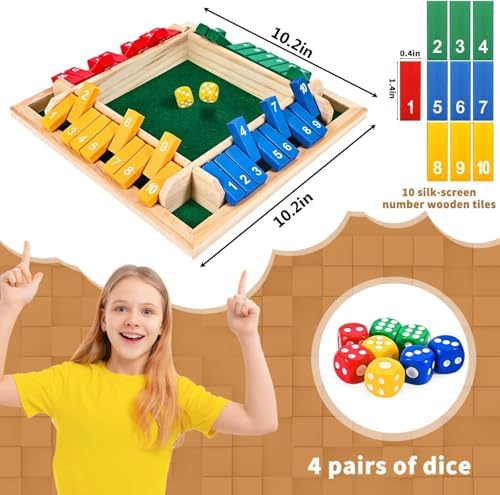 Shut The Box Game 2-4 Players Classic Dice Board Game 10 Numbers Table Math Games Traditional Wooden Family Game for Night Pub Bar Classroom Travel Improves Mathematical Skills - Image 3