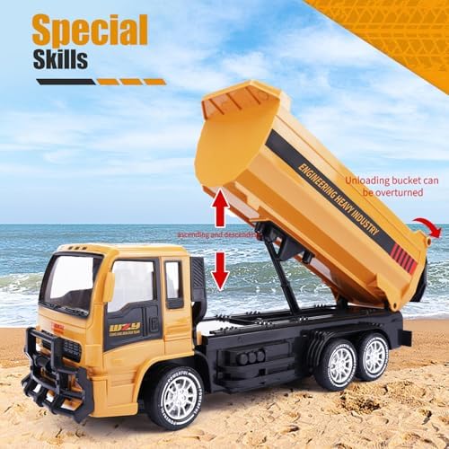 Jiakora Remote Control Dump Truck for Kids, 2.4GHz RC Construction Vehicle with LED Lights, 45° Dumping Function, 2 Rechargeable Batteries, Toy Truck for Boys Girls 3 4 5 6 7 8 Years Old - Image 5