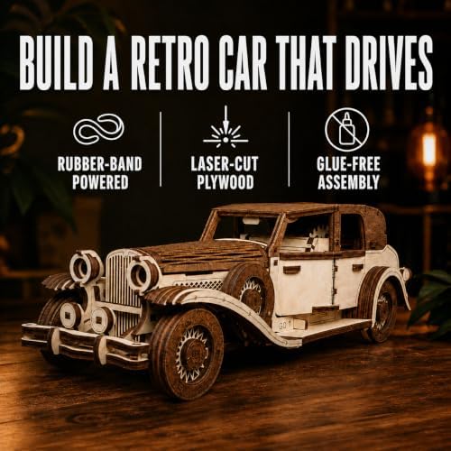 EWA Eco-Wood-Art Ferdinand Retro Car 3D Wooden Puzzle, 278 Pieces, 14 Years and Up, 11.02 Inches, Wood - Image 2