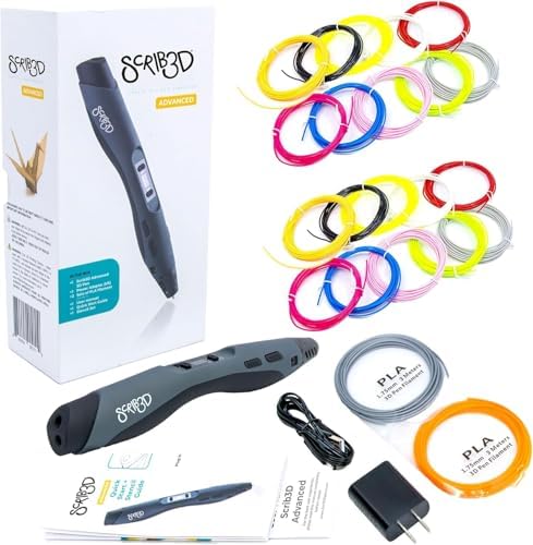 SCRIB3D Advanced 3D Printing Pen with 2 Starter Colors and PLA Refill Pack with 10 Assorted Colors by SCRIB3D