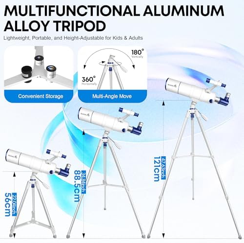 Telescope for Adults High Powered, 90mm Aperture 550mm Portable Refractor Telescope for Kids & Astronomy Beginners, Professional Telescopes with Tripod, Phone Adapter, Moon Filter, Carry Bag - Image 5