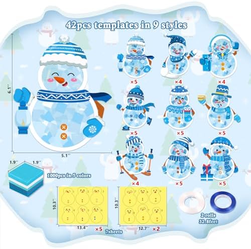 Renbuzhu 42PCS Winter Crafts Bulk: Snowman Paper Suncatchers DIY Kit for Christmas Holiday Activities Decorations, Window Stained Glass Effect Art Ornaments - Image 4