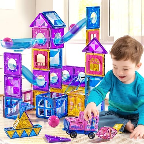 Magnetic Tiles Educational Toys, 50PCS Magnetic Blocks Building Set with Marbles Run for Kids Ages 4-8, Magnet Tiles STEM Learning & Sensory Toys for Girls Boys Perfect Preschool Toy for Toddlers 3-5 - Image 4
