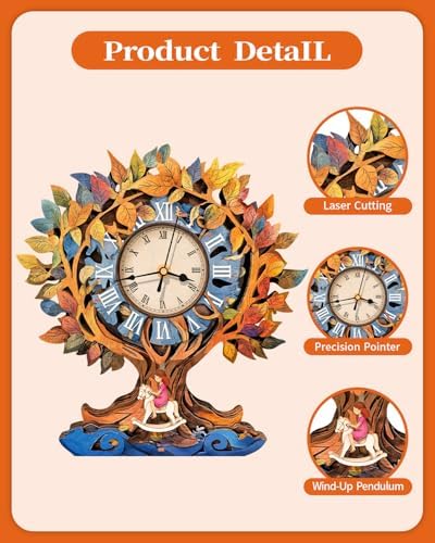Rnfinewow 3D Puzzles for Adults, Tree of Life Clock Wooden Puzzles Room Home Decor, DIY Wall Pendulum Clock for Craft Enthusiast Hobbies Birthday Christmas Day Gifts - Image 5
