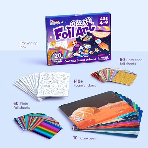 Klever Kits Outer Space Foil Art Kit for Kids - Arts & Crafts Supplies, Mess Free Coloring, Galaxy Foil Foam Stickers, Creative Travel Toys, Birthday Gifts for Boys & Girls Ages 4 and Up - Image 3
