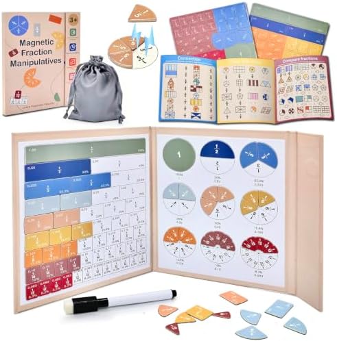 Magnetic Fraction Manipulatives for Kids, 102-Piece Fraction Tiles & Circles Set with Dry-Erase Practice Cards, Fraction Bars for Whiteboard, Homeschool & Elementary Classroom Math Aid by Unknown