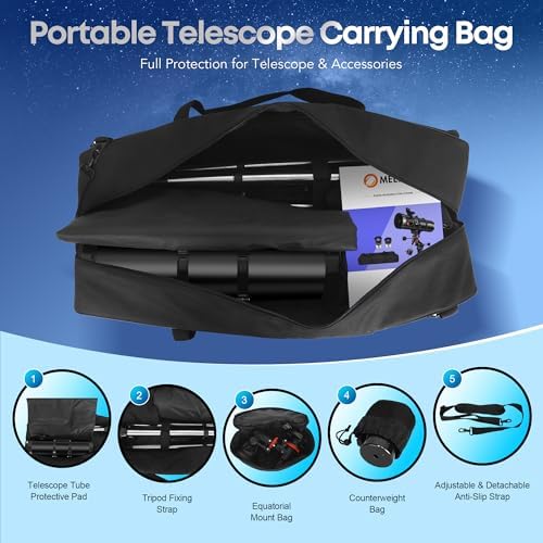 MEEZAA Telescope, 150EQ Newtonian Reflector Telescope for Adults Astronomy Beginners, Professional Astronomical Telescopes with Equatorial Mount, Tripod, Phone Adapter, Moon Filter and Large Carry Bag - Image 6