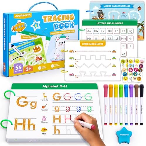 JUPITEARTH 54 Reusable Pages Tracing Books for Kids Ages 3-5 by JUPITEARTH