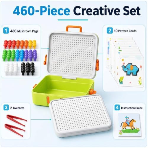 Toddler Puzzles Games for Kids 3-5, STEM Toys 3D Mushroom Nail Puzzle 460 Pieces Building Peg Kit DIY Creative Brain Teaser Puzzle Birthday Gifts for Boys Girls 3 4 5 6 7 8 Year Old - Image 3