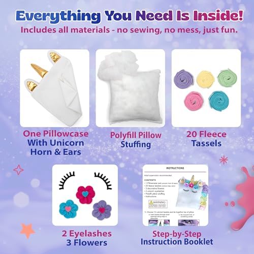 Pinwheel Crafts No Sew Unicorn Pillow Kit for Girls Ages 4-8 - Image 4