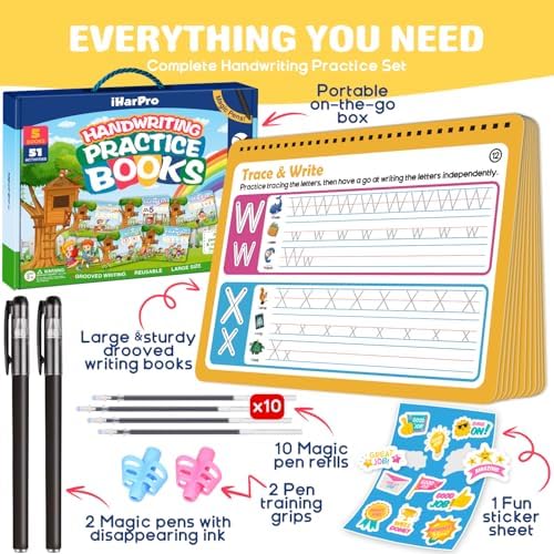 Magic Grooved Writing Practice for Kids Ages 3-8 – Large 11.2"x7.5" Reusable Handwriting Workbook (5 Books) – Preschool Learning Activities, Kindergarten Educational Tracing Toys for Boys & Girls - Image 3