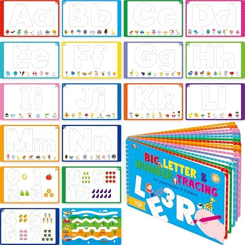 SpriteGru Letter & Number Tracing Pad, 30 Pages Alphabet ABC and 123 Handwriting Book, Reusable & Erasable Pen Control Practice Montessori Autism Educational Fine Motor Toddler Learning Toys by SpriteGru